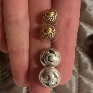 BRIGHTON Set of "Gold Magic" Mini Post Earrings  and Silver Studs